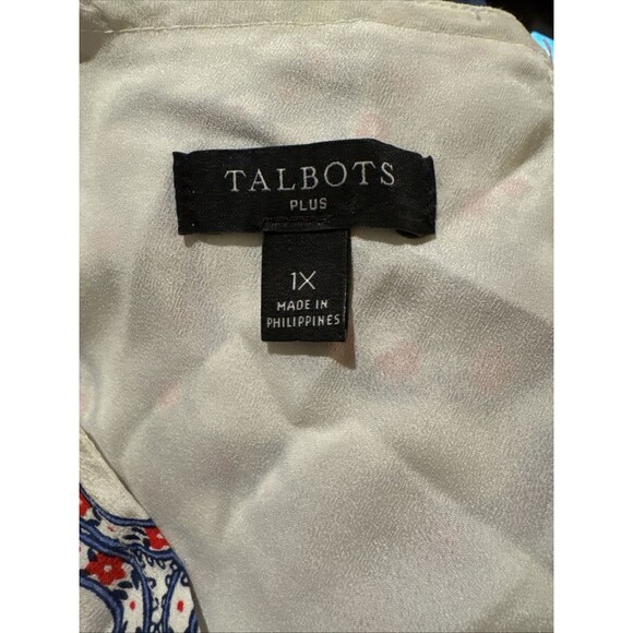 Talbots Paisley Printed Tiered Ruffle Front Blouse Size 1X Red White Blue Plus - Picture 3 of 12